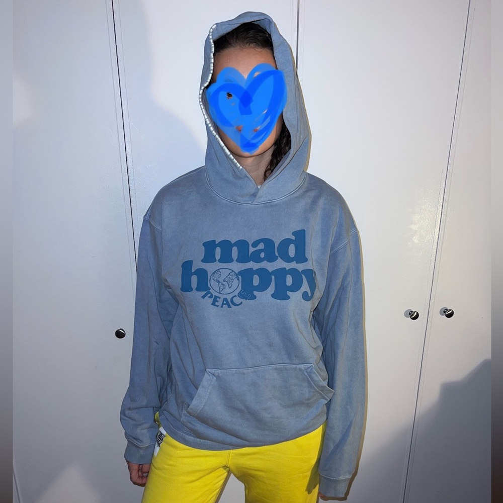 Mad happy peace light blue hoodie sweatshirt